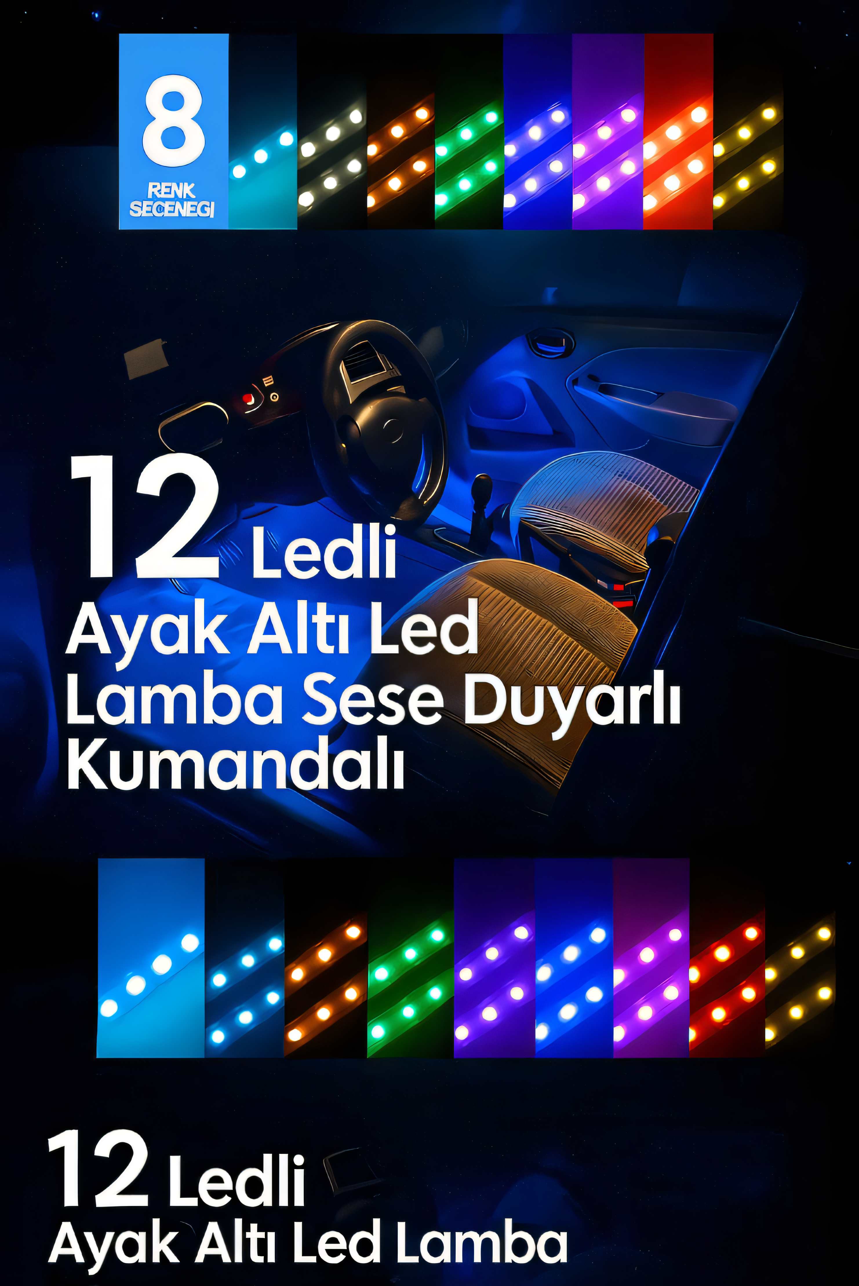 MOTİF LED Araç İçi Müziğe Duyarlı 12'li Led Aydınlatma RGB
